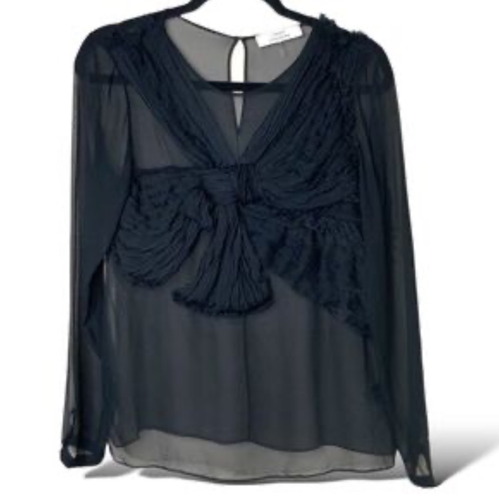 Robert Rodriguez Silk Shirred Long Sleeve Blouse